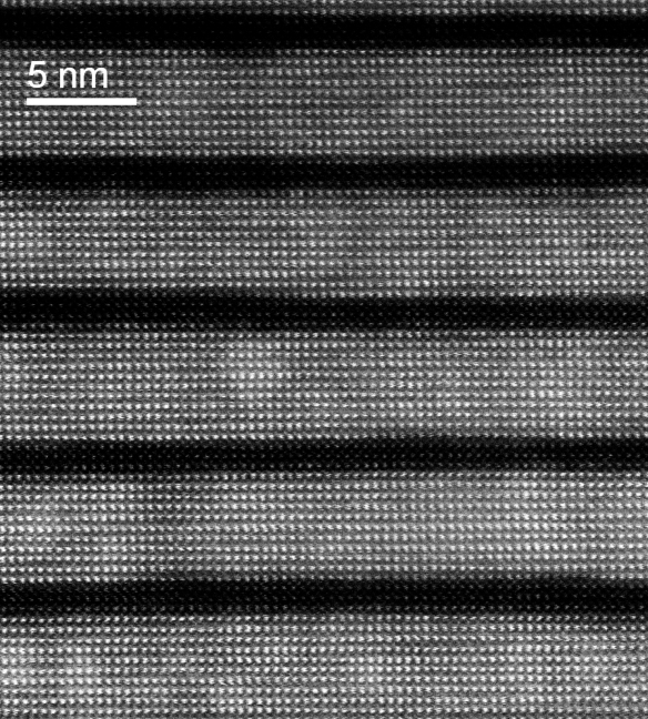 A TEM image of a perovskite superlattice